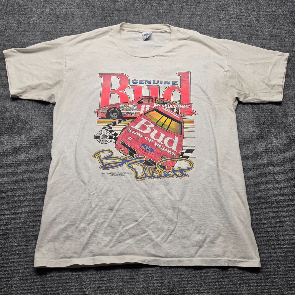 Vintage 90s NASCAR Bill Elliott #11 Budweiser Shirt Junior Johnson 2XL White
